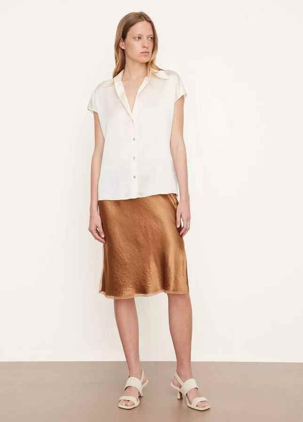 VINCE SILK CAP-SLEEVE RUCHED BACK BLOUSE