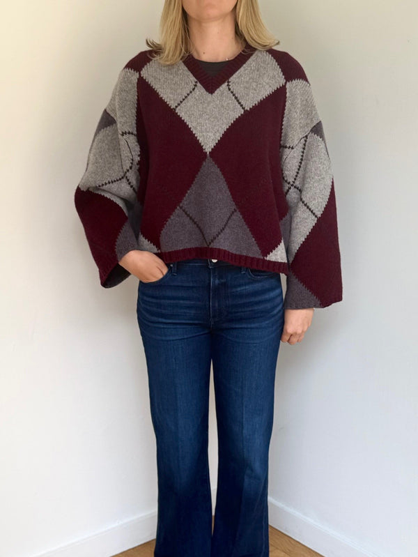 CASHCA ARGYLL V-NECK JUMPER