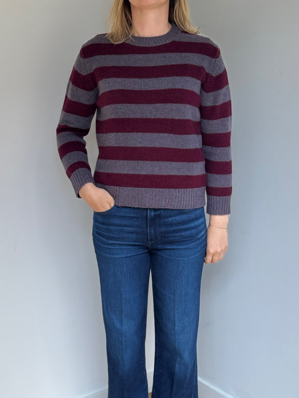 CASHCA CHUNKY STRIPE 3/4 SLEEVE CREW NECK