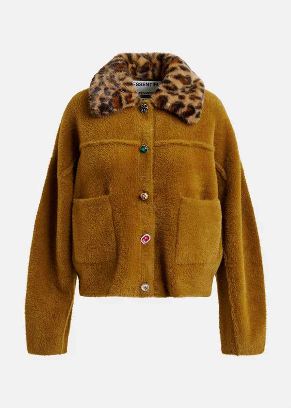 ESSENTIEL ANTWERP INTENTION LEOPARD COLLAR CARDIGAN