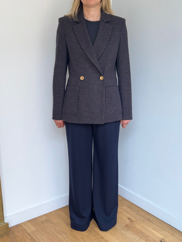 HARRIS WHARF HOUNDSTOOTH DOUBLE BREASTED BLAZER WITH SHOULDER PADS