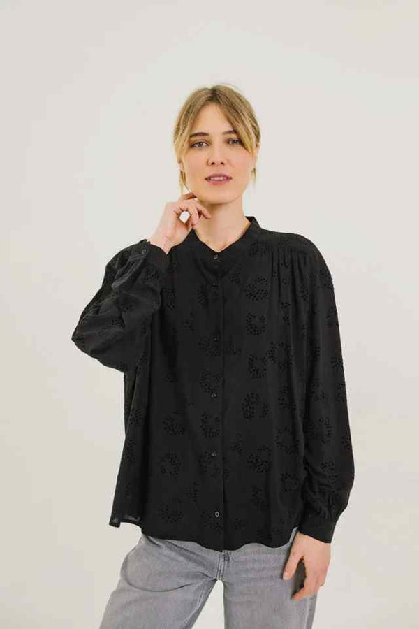 SACRE COEUR ELLA TAN VELVET DETAIL SHIRT