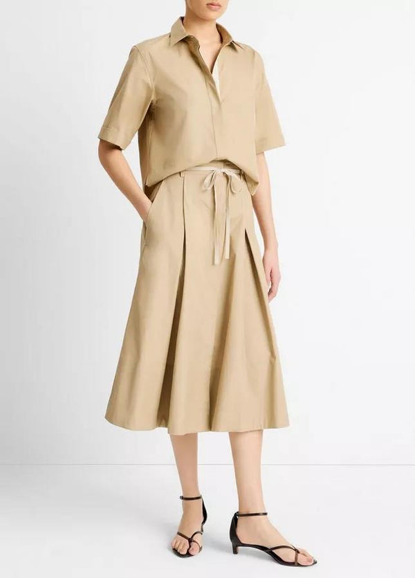 VINCE CANVAS TAPE COTTON SKIRT IN SANDBAR