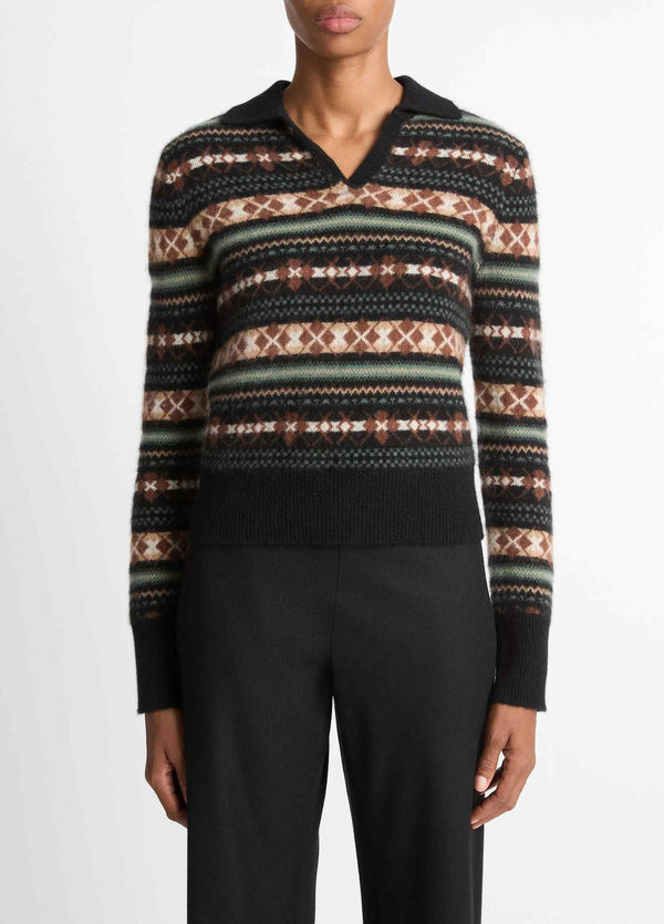 VINCE FAIRISLE CASHMERE POLO SWEATER