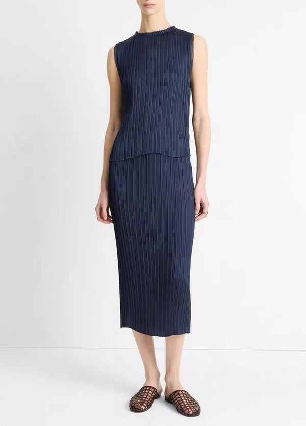 VINCE PLEATED SATIN STRAIGHT SKIRT