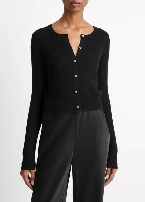 VINCE RIBBED CASHMERE SILK SLIM CARDIGAN