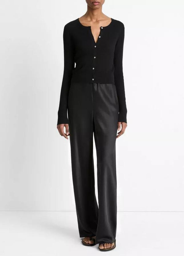 VINCE RIBBED CASHMERE SILK SLIM CARDIGAN