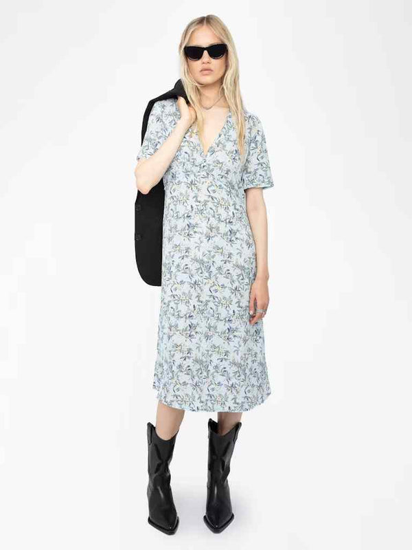 ZADIG & VOLTAIRE MID-LENGTH BLUE FLORAL PRINT DRESS