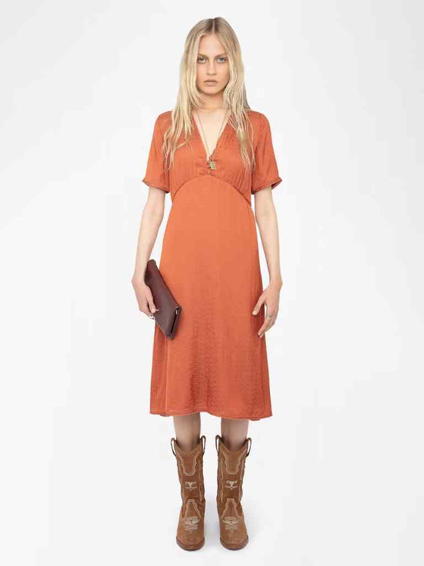 ZADIG & VOLTAIRE ORANGE SATIN JACQUARD MINI DRESS